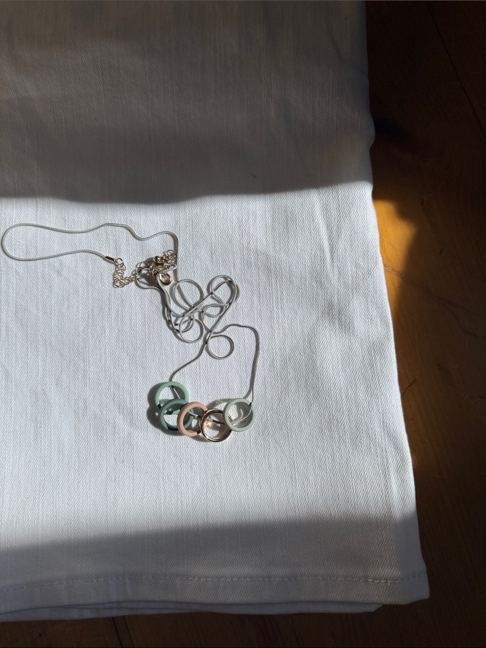 Multi-Ring Pendant Necklace in Mint, Rose and gold